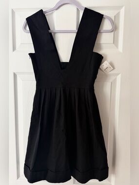 Alexis Black V-Neck Pleated Mini Dress